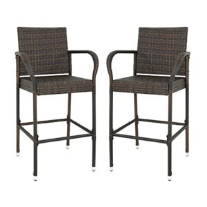super deal upgraded wicker bar stool chairs outdoor backyard rattan chair w/iron frame, armrest and footrest (2)