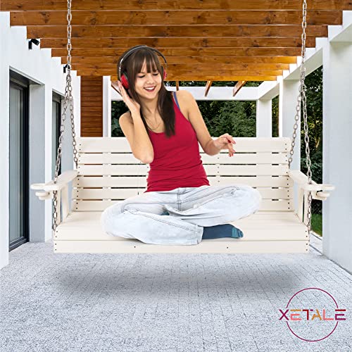 XETALE HDPE White Wood Porch Swing - 59x24.8x18.5 - Outdoor Hanging Bench Swings for Adults - Home Furniture for Deck, Patio, Den, Yard - Polywood Material, Accessories Included - Max Weight 880lbs