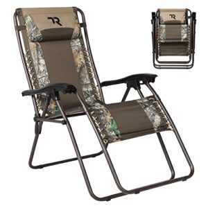 tr outdoor zero gravity chair heavy duty support 400lbs padded reclining folding patio lounge chair with removable headrest adjustable recliner (camo)