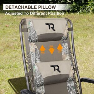 TR Outdoor Zero Gravity Chair Heavy Duty Support 400Lbs Padded Reclining Folding Patio Lounge Chair with Removable Headrest Adjustable Recliner (CAMO)