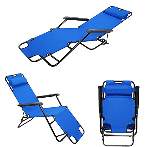 Kcelarec Outdoor Folding Lounge Chair w/Pillow, Patio Chaise Sun Lounger Reclining Chair for Outside,Beach Sun Patio Chaise Pool Lawn Recliner