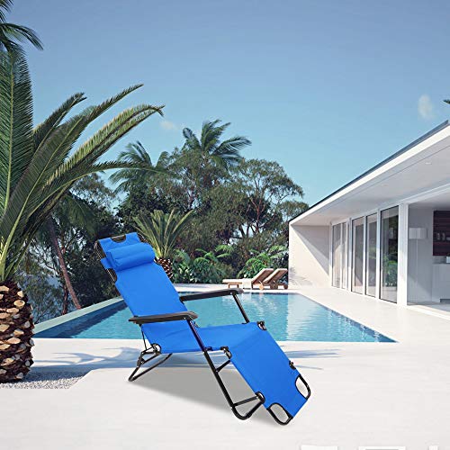 Kcelarec Outdoor Folding Lounge Chair w/Pillow, Patio Chaise Sun Lounger Reclining Chair for Outside,Beach Sun Patio Chaise Pool Lawn Recliner