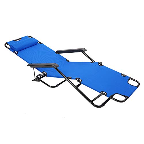 Kcelarec Outdoor Folding Lounge Chair w/Pillow, Patio Chaise Sun Lounger Reclining Chair for Outside,Beach Sun Patio Chaise Pool Lawn Recliner