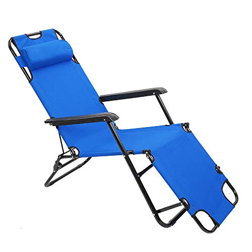 Kcelarec Outdoor Folding Lounge Chair w/Pillow, Patio Chaise Sun Lounger Reclining Chair for Outside,Beach Sun Patio Chaise Pool Lawn Recliner