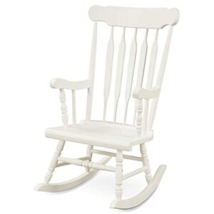 giantex rocking chair solid wooden frame outdoor & indoor rocker for garden, patio, balcony, backyard porch rocker (1, white)