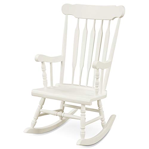 Giantex Rocking Chair Solid Wooden Frame Outdoor & Indoor Rocker for Garden, Patio, Balcony, Backyard Porch Rocker (1, White)