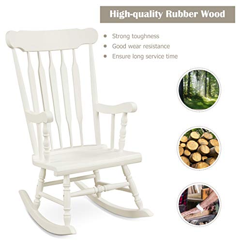 Giantex Rocking Chair Solid Wooden Frame Outdoor & Indoor Rocker for Garden, Patio, Balcony, Backyard Porch Rocker (1, White)