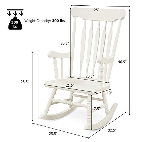 Giantex Rocking Chair Solid Wooden Frame Outdoor & Indoor Rocker for Garden, Patio, Balcony, Backyard Porch Rocker (1, White)