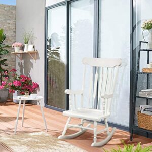 Giantex Rocking Chair Solid Wooden Frame Outdoor & Indoor Rocker for Garden, Patio, Balcony, Backyard Porch Rocker (1, White)