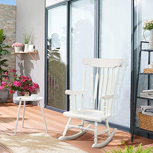 Giantex Rocking Chair Solid Wooden Frame Outdoor & Indoor Rocker for Garden, Patio, Balcony, Backyard Porch Rocker (1, White)