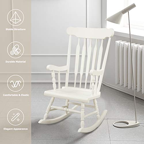 Giantex Rocking Chair Solid Wooden Frame Outdoor & Indoor Rocker for Garden, Patio, Balcony, Backyard Porch Rocker (1, White)