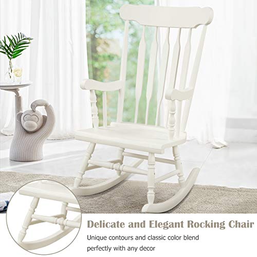 Giantex Rocking Chair Solid Wooden Frame Outdoor & Indoor Rocker for Garden, Patio, Balcony, Backyard Porch Rocker (1, White)