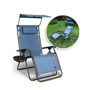 bliss hammocks gfc-436wdb 30″ wide xl zero gravity chair w/ canopy, pillow, & drink tray folding outdoor lawn, deck, patio adjustable lounge chair, 360 lbs. capacity, denim blue
