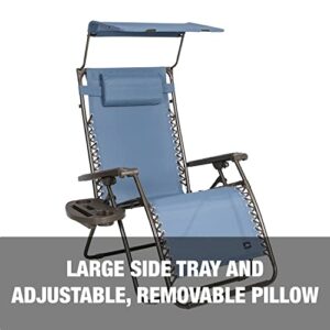 Bliss Hammocks GFC-436WDB 30" Wide XL Zero Gravity Chair w/ Canopy, Pillow, & Drink Tray Folding Outdoor Lawn, Deck, Patio Adjustable Lounge Chair, 360 lbs. Capacity, Denim Blue