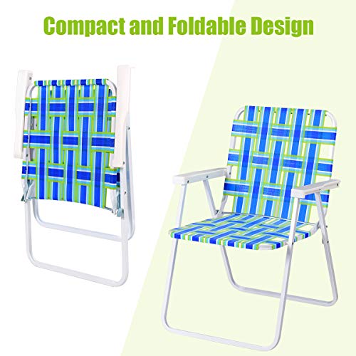 Giantex Beach Chairs Set of 6, Patio Folding Lawn Chairs for Adults, Outdoor Webbing Chair w/Steel Frame, Lightweight & Portable Camping Chairs for Fishing, Yard, Garden, Poolside Webbed Chairs, Blue