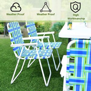 Giantex Beach Chairs Set of 6, Patio Folding Lawn Chairs for Adults, Outdoor Webbing Chair w/Steel Frame, Lightweight & Portable Camping Chairs for Fishing, Yard, Garden, Poolside Webbed Chairs, Blue