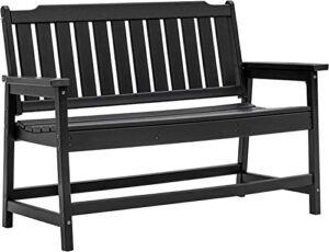 laurel canyon 48″ outdoor bench hdpe recycled plastic patio garden bench for porch, yard, park, lawn, black