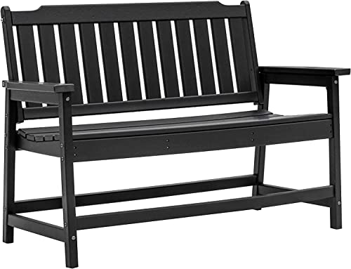 Laurel Canyon 48" Outdoor Bench HDPE Recycled Plastic Patio Garden Bench for Porch, Yard, Park, Lawn, Black