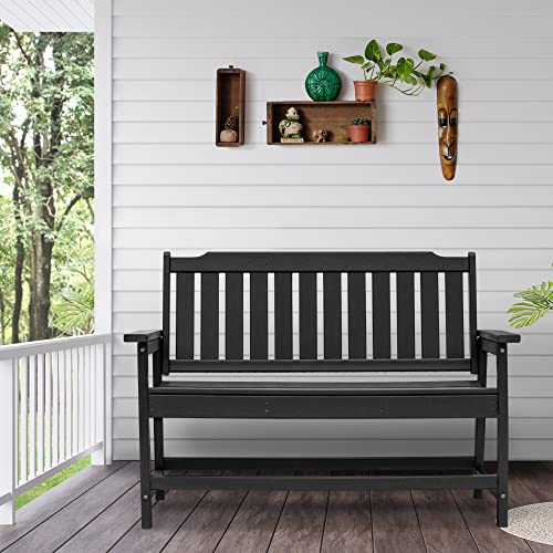 Laurel Canyon 48" Outdoor Bench HDPE Recycled Plastic Patio Garden Bench for Porch, Yard, Park, Lawn, Black