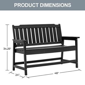 Laurel Canyon 48" Outdoor Bench HDPE Recycled Plastic Patio Garden Bench for Porch, Yard, Park, Lawn, Black