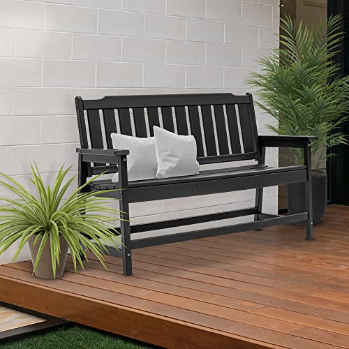 Laurel Canyon 48" Outdoor Bench HDPE Recycled Plastic Patio Garden Bench for Porch, Yard, Park, Lawn, Black