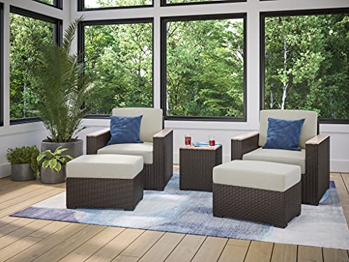 Homestyles 6800-119D-T Palm Springs 5-Piece Outdoor Set, 2 Person, Beige/Brown