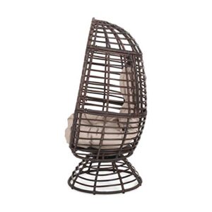 Christopher Knight Home Frances Outdoor Wicker Swivel Egg Chair with Cushion, Dark Brown, Beige