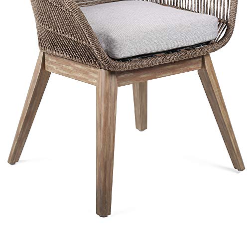 ARMEN LIVING LCTFSITRU Fruitti Tutti Frutti Indoor Outdoor Dining Chair in Light Eucalyptus Wood with Latte Rope and Grey Cushion, Truffle