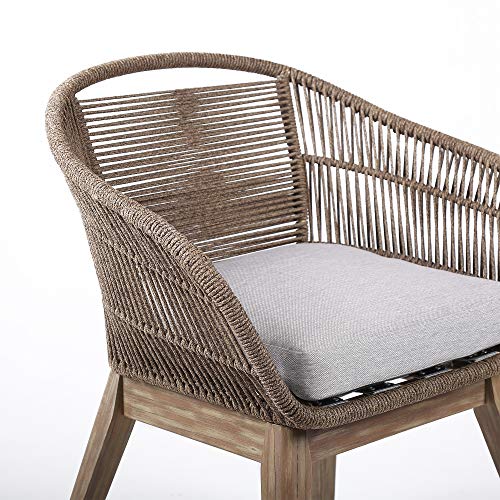 ARMEN LIVING LCTFSITRU Fruitti Tutti Frutti Indoor Outdoor Dining Chair in Light Eucalyptus Wood with Latte Rope and Grey Cushion, Truffle