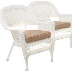 Jeco Wicker Chair with Tan Cushion, Set of 2, White/W00206-