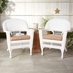 Jeco Wicker Chair with Tan Cushion, Set of 2, White/W00206-