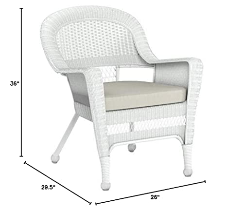 Jeco Wicker Chair with Tan Cushion, Set of 2, White/W00206-