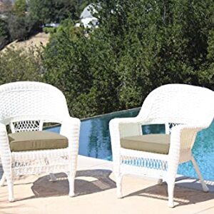 Jeco Wicker Chair with Tan Cushion, Set of 2, White/W00206-