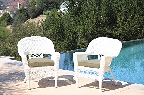 Jeco Wicker Chair with Tan Cushion, Set of 2, White/W00206-