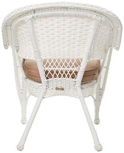 Jeco Wicker Chair with Tan Cushion, Set of 2, White/W00206-