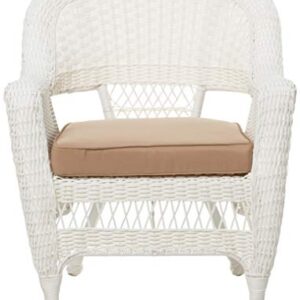 Jeco Wicker Chair with Tan Cushion, Set of 2, White/W00206-