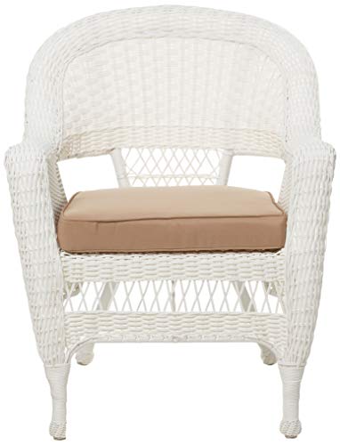 Jeco Wicker Chair with Tan Cushion, Set of 2, White/W00206-