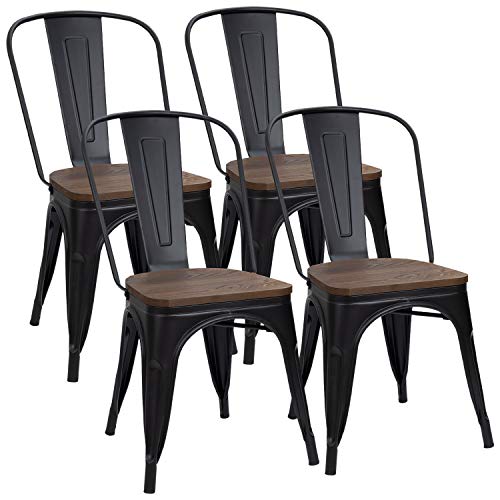 Furmax Metal Dining Chair Indoor-Outdoor Use Stackable Chic Dining Bistro Cafe Side Metal Chairs Set of 4(Black)