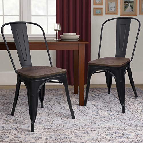 Furmax Metal Dining Chair Indoor-Outdoor Use Stackable Chic Dining Bistro Cafe Side Metal Chairs Set of 4(Black)