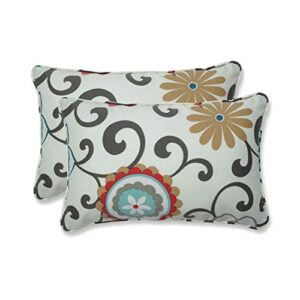 pillow perfect outdoor/indoor pom play peachtini lumbar pillows, 11.5″ x 18.5″, blue, 2 count