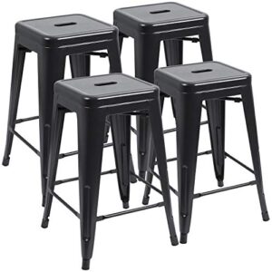 jummico metal bar stool 24 inches indoor outdoor industrial barstools stackable counter height modern vintage backless bar stools set of 4 (black)