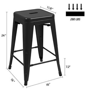 JUMMICO Metal Bar Stool 24 Inches Indoor Outdoor Industrial Barstools Stackable Counter Height Modern Vintage Backless Bar Stools Set of 4 (Black)