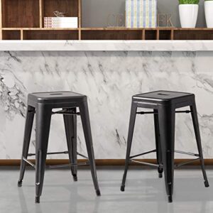 JUMMICO Metal Bar Stool 24 Inches Indoor Outdoor Industrial Barstools Stackable Counter Height Modern Vintage Backless Bar Stools Set of 4 (Black)