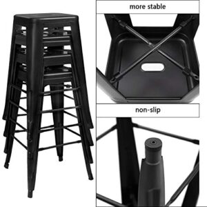 JUMMICO Metal Bar Stool 24 Inches Indoor Outdoor Industrial Barstools Stackable Counter Height Modern Vintage Backless Bar Stools Set of 4 (Black)