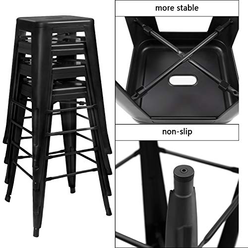 JUMMICO Metal Bar Stool 24 Inches Indoor Outdoor Industrial Barstools Stackable Counter Height Modern Vintage Backless Bar Stools Set of 4 (Black)