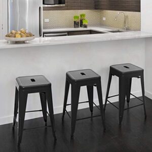 JUMMICO Metal Bar Stool 24 Inches Indoor Outdoor Industrial Barstools Stackable Counter Height Modern Vintage Backless Bar Stools Set of 4 (Black)