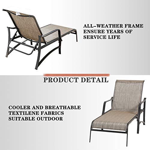 Festival Depot 3 Pc Patio Bistro Outdoor Chaise Lounge Furniture for Porch Yard Garden, Taupe Brown Grey