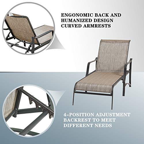 Festival Depot 3 Pc Patio Bistro Outdoor Chaise Lounge Furniture for Porch Yard Garden, Taupe Brown Grey