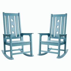 efurden rocking chairs set of 2, over-sized and weather resistant outdoor rocking chair for adults, smooth rocker for indoor and outdoor, 350lbs load (blue)