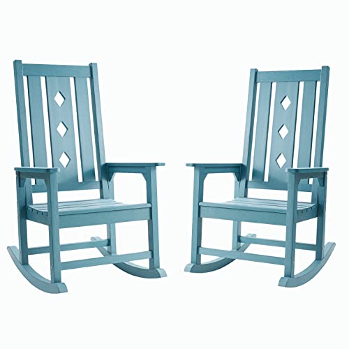 EFURDEN Rocking Chairs Set of 2, Over-Sized and Weather Resistant Outdoor Rocking Chair for Adults, Smooth Rocker for Indoor and Outdoor, 350lbs Load (Blue)